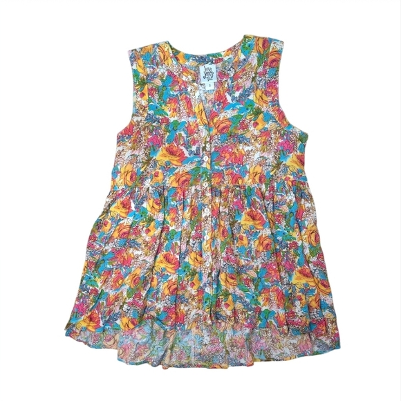 Ivy Jane Colorful Watercolor Floral Sleeveless Button Down Tank Top Size Small - Picture 1 of 8